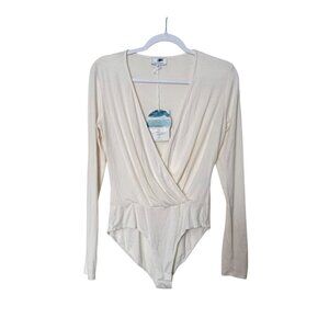 Adriano Goldschmied Lola Bodysuit Women M Ivory Dust V Neck Boho Classic NWT